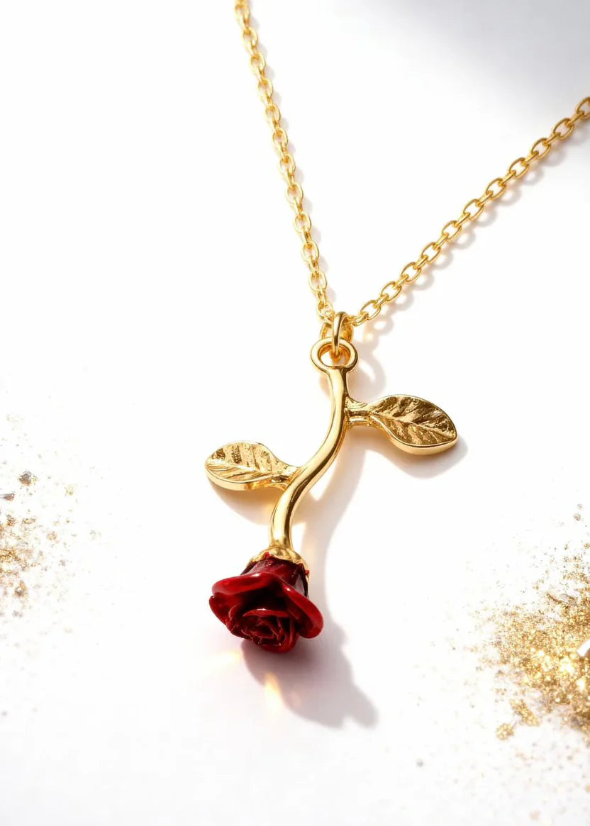 Falling Rose Pendant Necklace (Adjustable Chain)