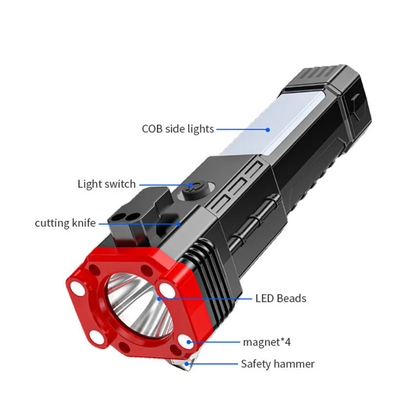 High Power LED Torch Light – Rechargeable Tactical Flashlight with Safety Hammer