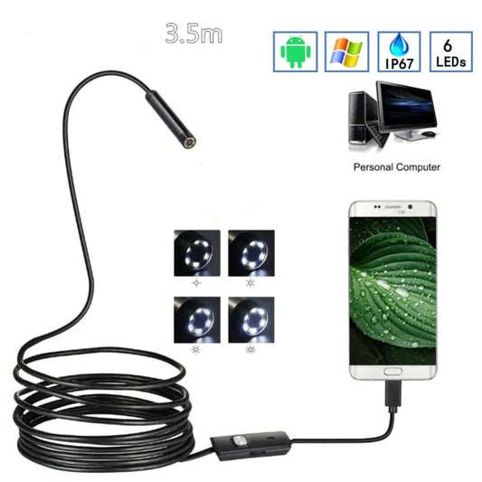 3 in 1 Endoscope Camera (3.5 Meter) Type-C With 6 LEDs, HD Lens & IP67 Waterproof