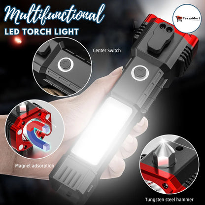 High Power LED Torch Light – Rechargeable Tactical Flashlight with Safety Hammer
