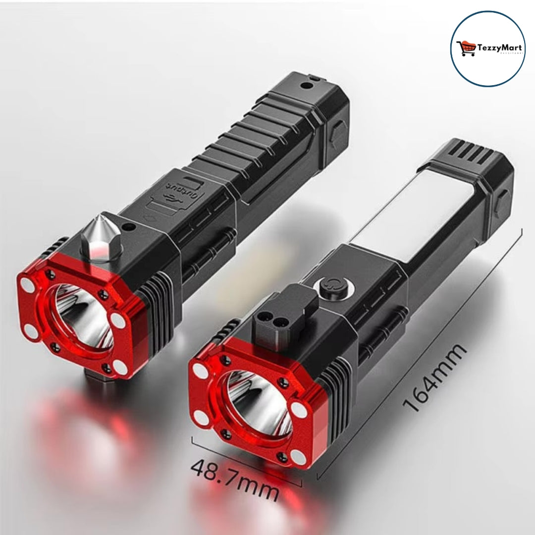 High Power LED Torch Light – Rechargeable Tactical Flashlight with Safety Hammer