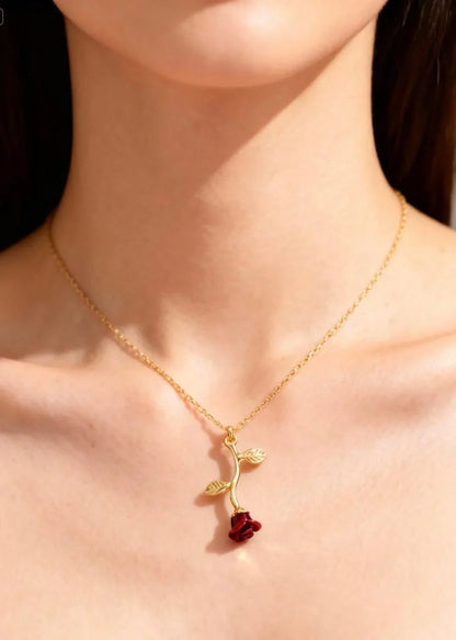 Falling Rose Pendant Necklace (Adjustable Chain)