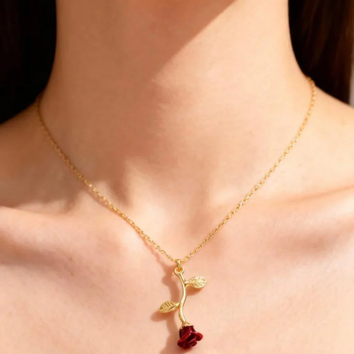 Falling Rose Pendant Necklace (Adjustable Chain)