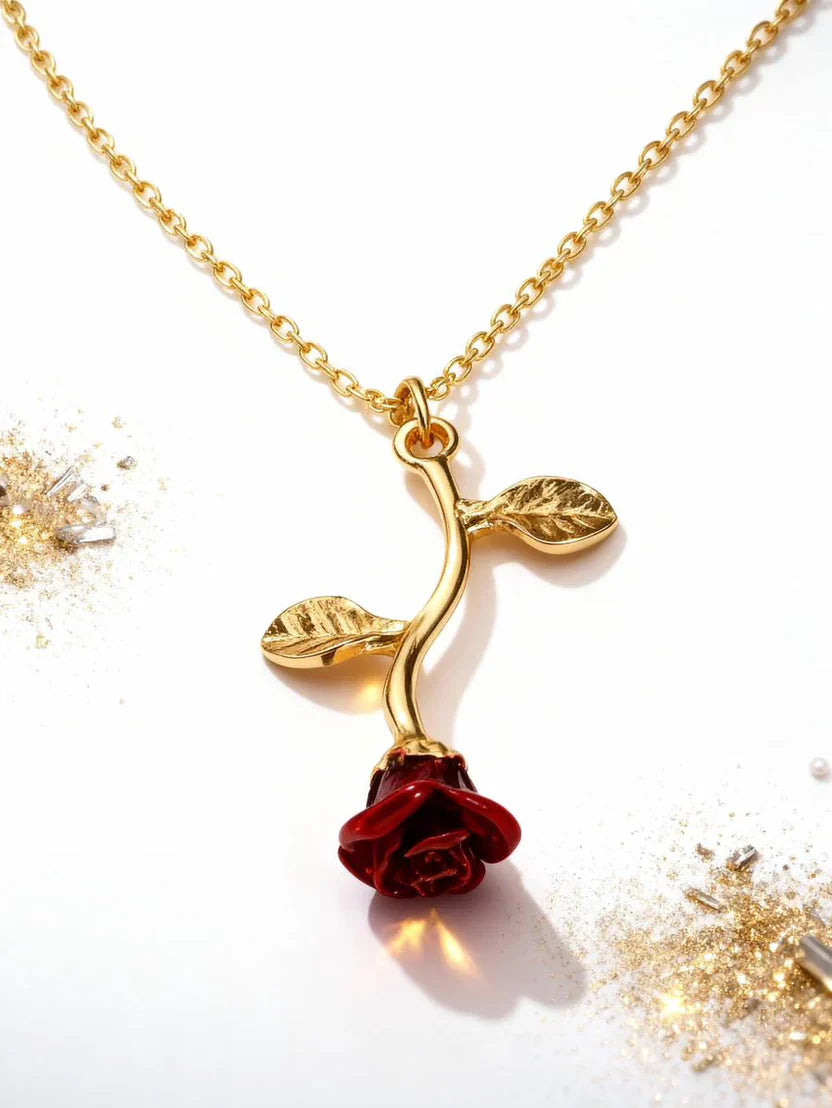 Falling Rose Pendant Necklace (Adjustable Chain)
